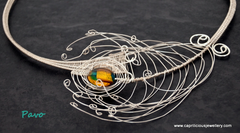 Pavo - wire work torque peacock feather by Caprilicious Jewellery