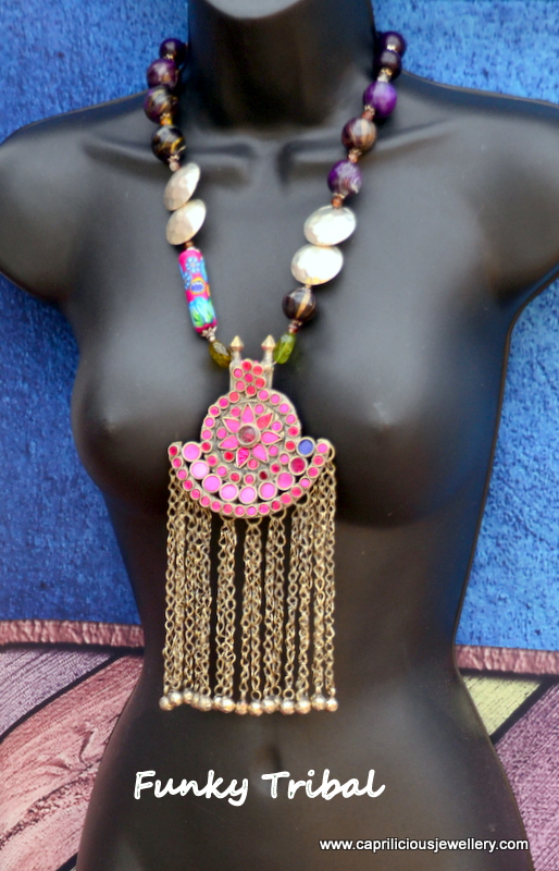 The Funky Tribal - Vintage Kuchi pendant and polymer clay beads by Caprilicious Jewellery