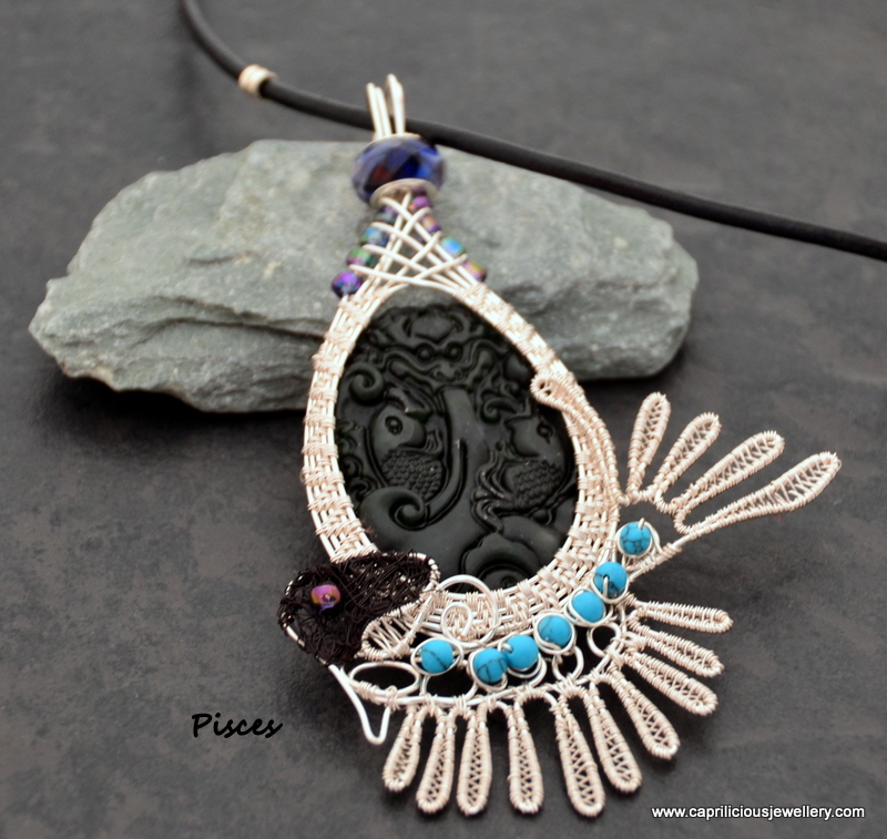 Black jade in wirework pendant by Caprilicious Jewellery