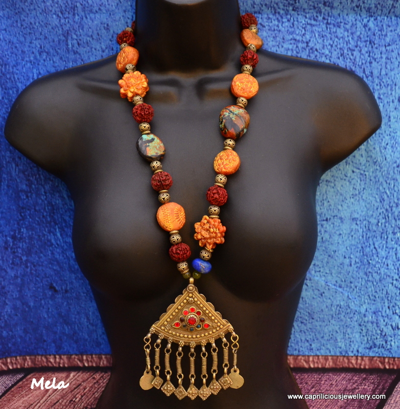 Flower Mela - Kuchi Pendant and polymer clay beads - Tribal Bling from Caprilicious Jewellery
