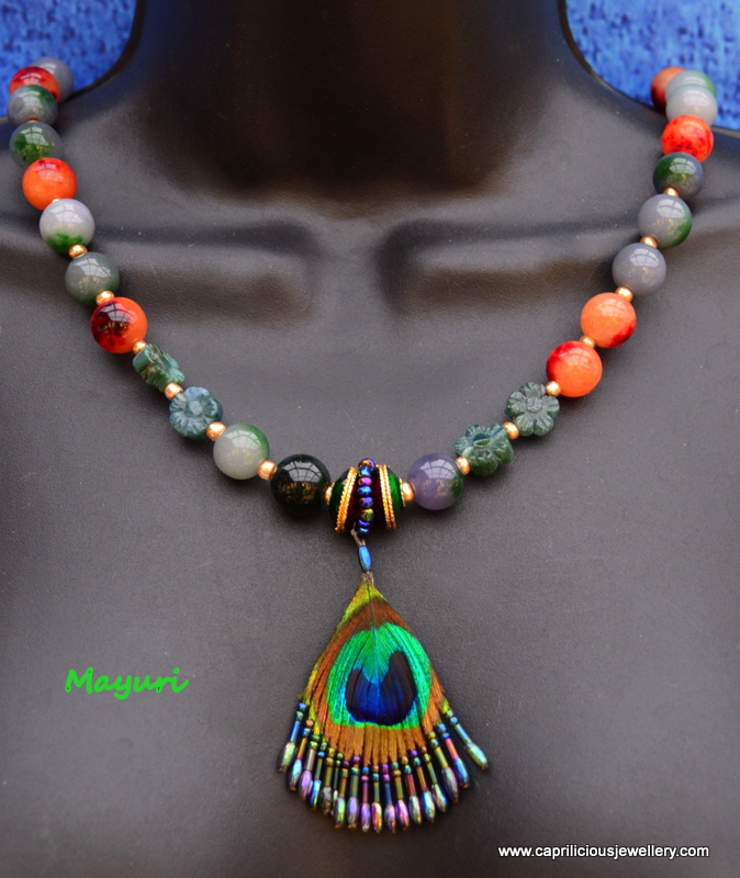 Peacock feather and Indian Agate necklace from Caprilicious Jewellery
