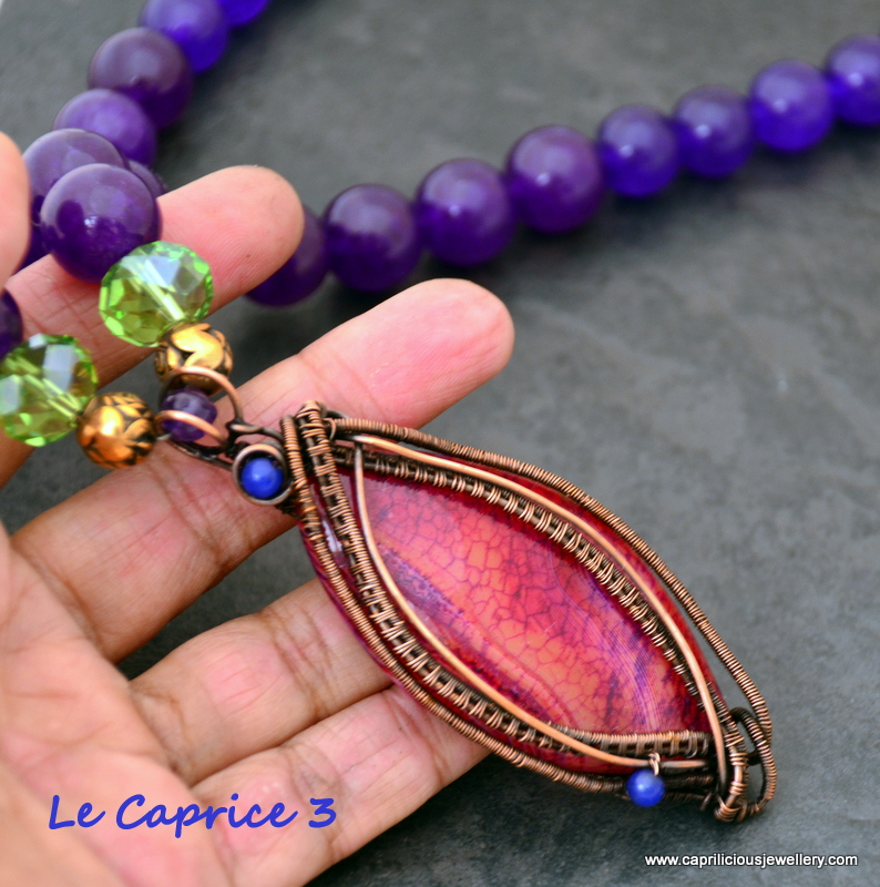 Le Caprice - a series of four wire wrapped purple agate pendants by Caprilicious