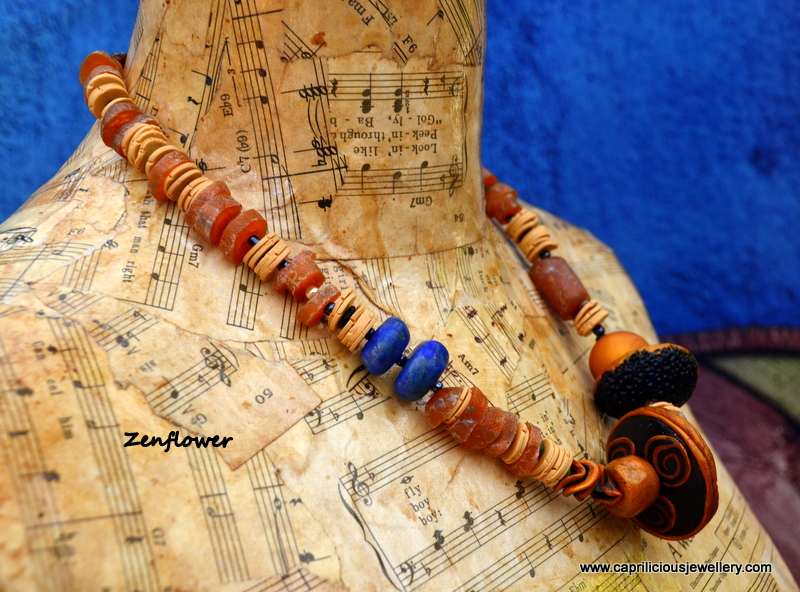 Zen Flower - polymer clay necklace by Caprilicious Jewellery