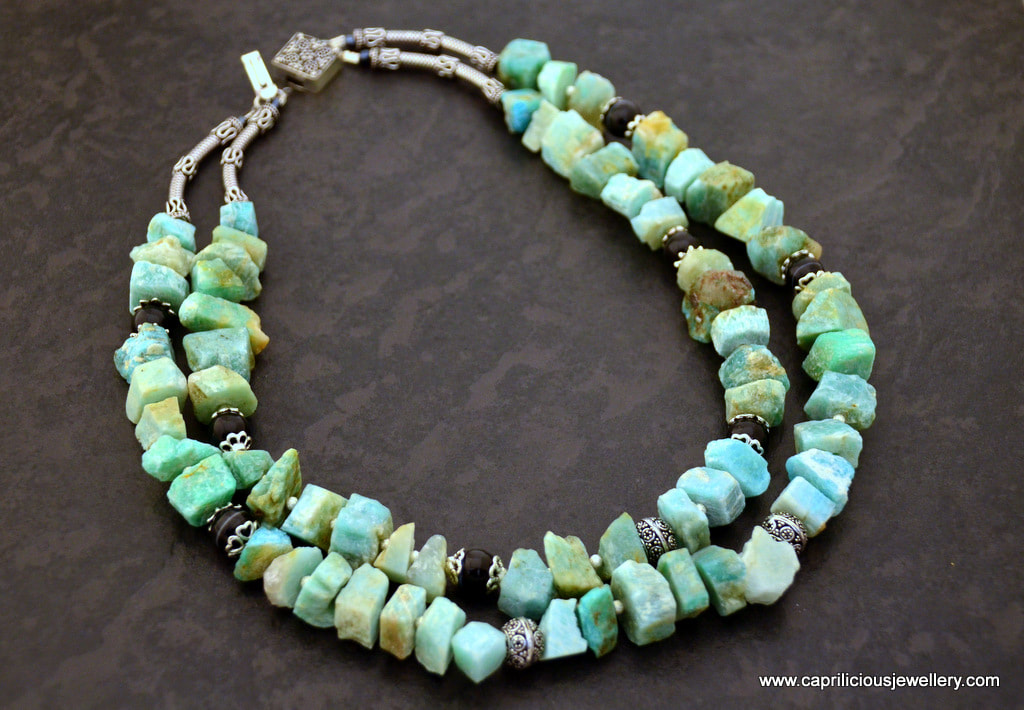 Raw Aventurine nuggets and onyx multi strand necklace by Caprilicious Jewellery