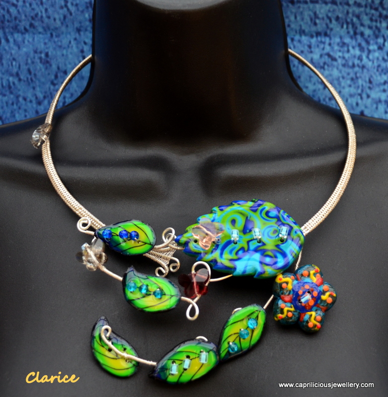 Clarice - polymer clay and wire torque necklace, bracelet and earrings by Caprilicious Jewellery