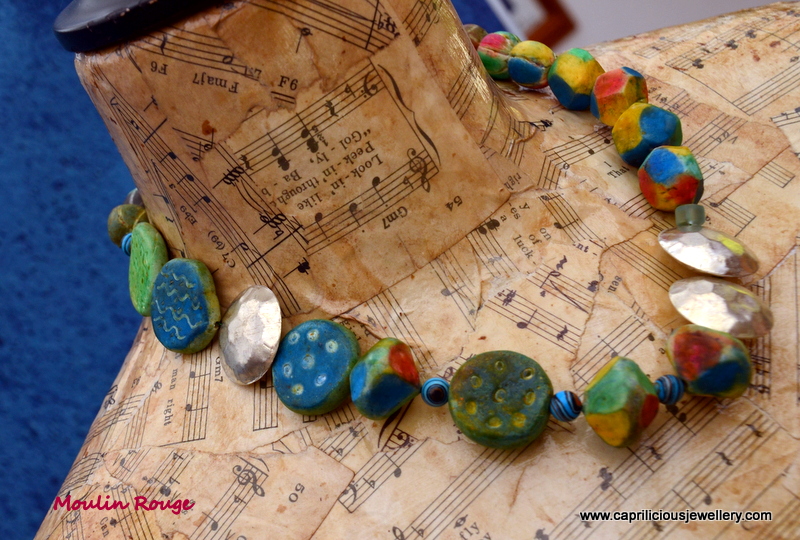 Moulin Rouge - Colourful polymer clay bead necklace by Caprilicious Jewellery