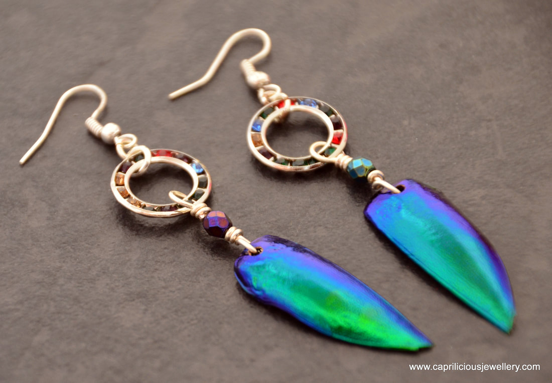 jewellery beetle earrings, beetle wings, green earrings