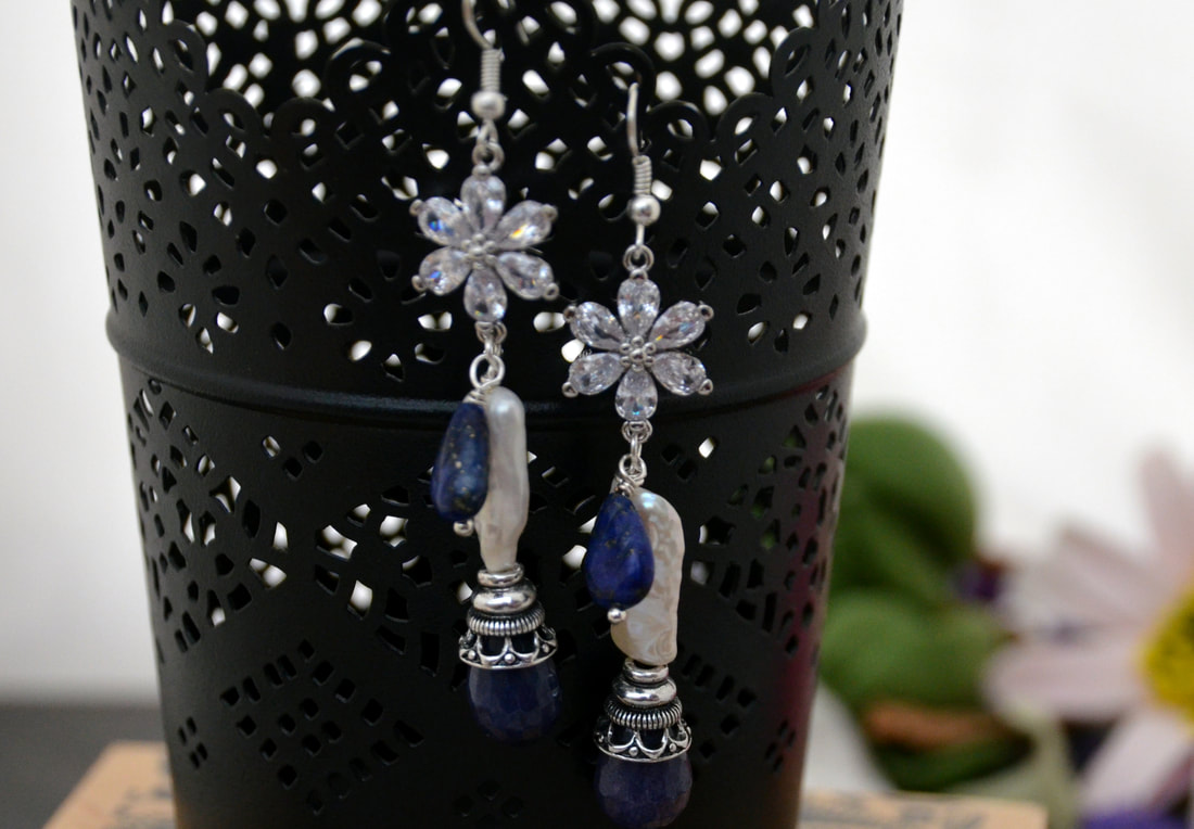 earrings, statement earrings, diamante, gemstones, lapis lazuli