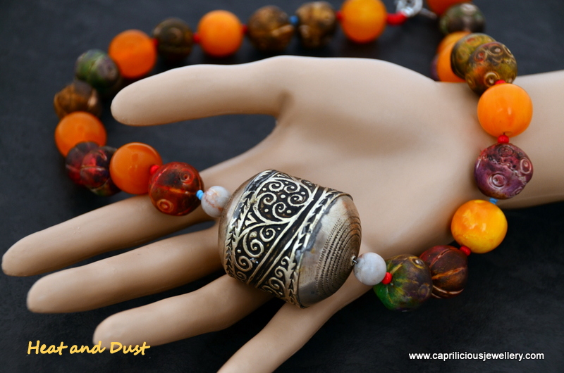 Heat and Dust - polymer clay beads and Berber bead necklace by Caprilicious Jewellery