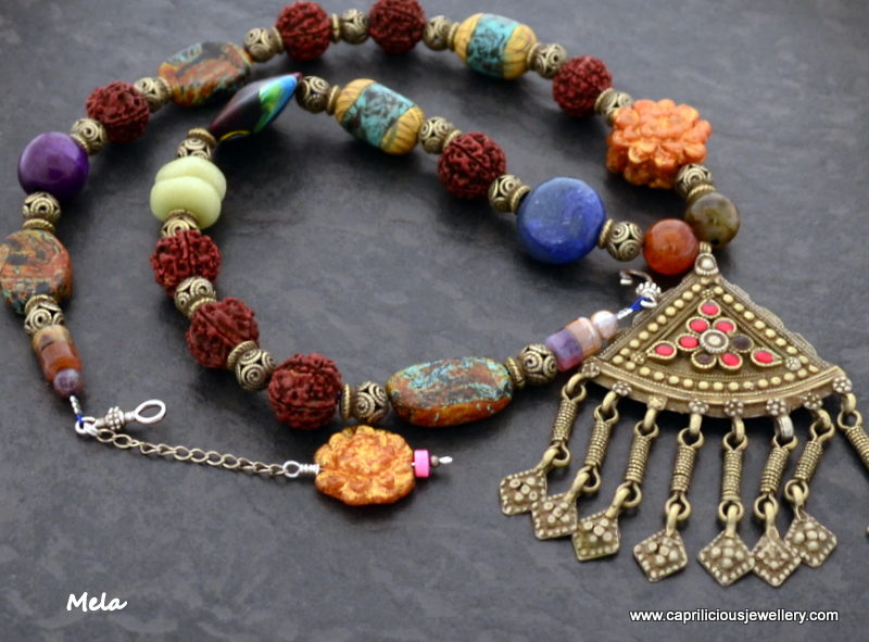 Cosmic Mela - Kuchi Pendant and polymer clay beads - Tribal Bling from Caprilicious Jewellery