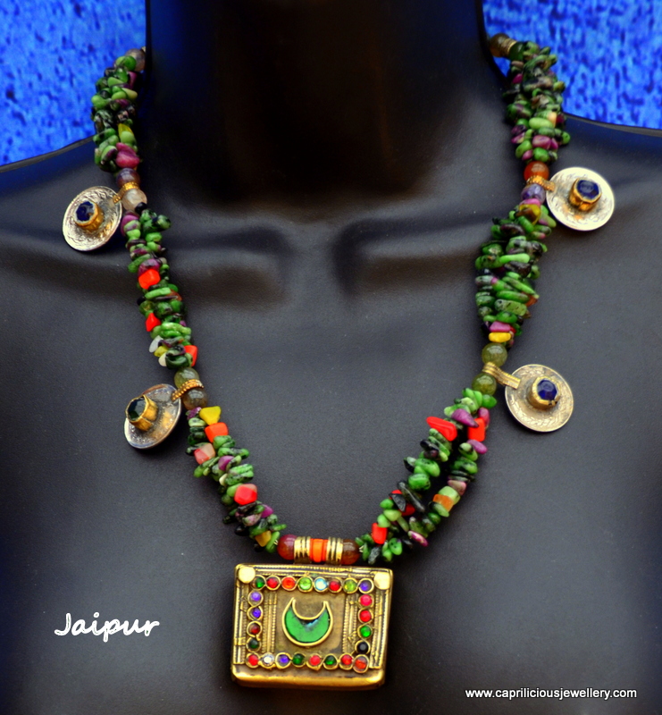 Jaipur - Vintage Kuchi pendant on a ruby zoisite nugget necklace by Caprilicious Jewellery