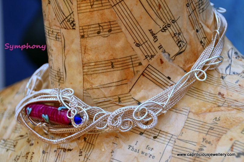 Wirework choker necklace with a lampwork bead by Caprilicious Jewellery