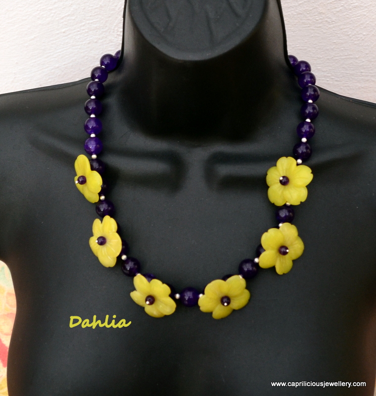 Dahlia - handcarved jade and purple agate by Caprilicious Jewellery