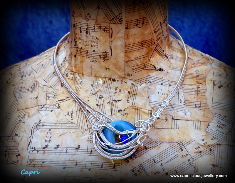 Blue agate druzy wire woven torque necklace by Caprilicious Jewellery