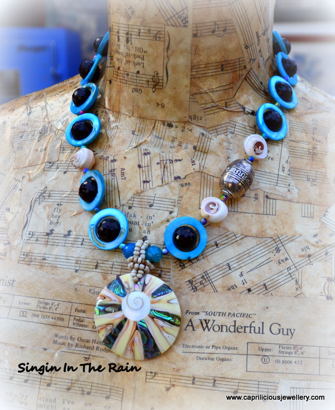 Singin' in the Rain - shell and onyx necklace by Caprilicious Jewellery