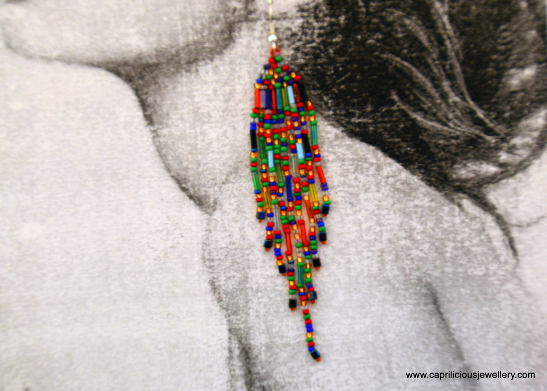 multicolour earrings, bead weaving, seed beads