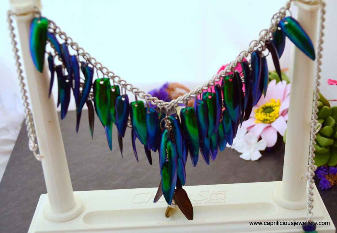 Beetle wings, Elytra necklace on the Chain Sta Stabilization Solution by Beadsmith