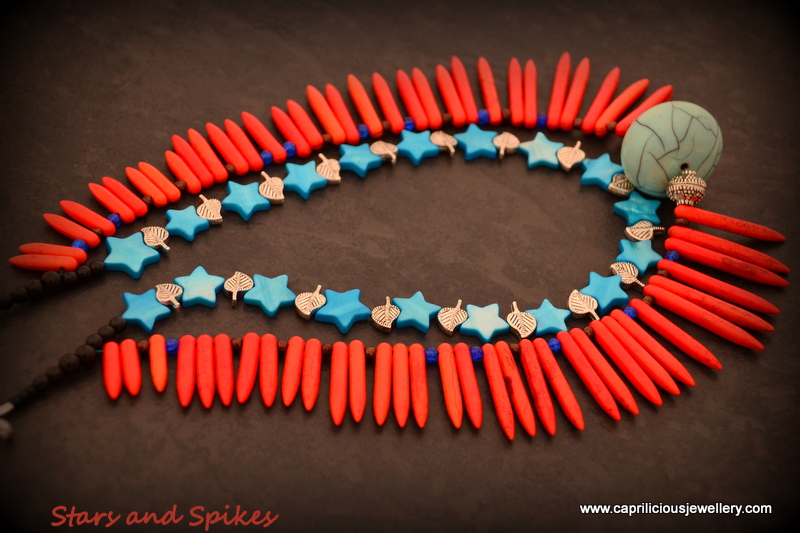 Tribal necklace with howlite spikes by Caprilicious Jewellery