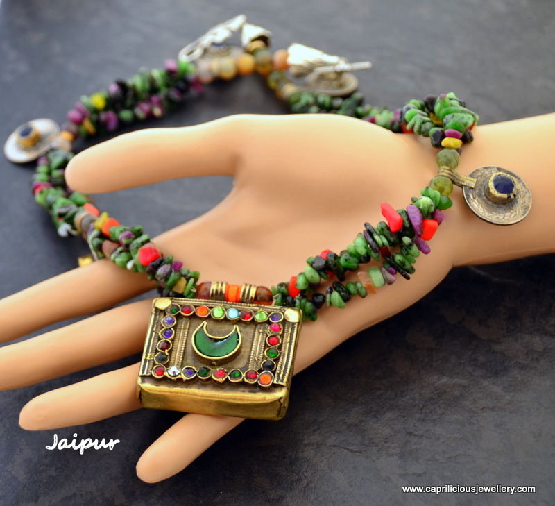 Jaipur - Vintage Kuchi pendant on a ruby zoisite nugget necklace by Caprilicious Jewellery