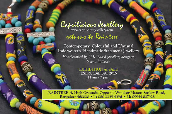 Invitation to Caprilicious Jewellery's third exhibition at Raintree Bengaluru.