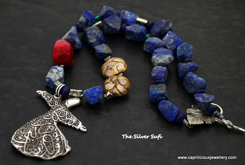 The Silver Sufi - turkish pendant with rough lapis lazuli nuggets