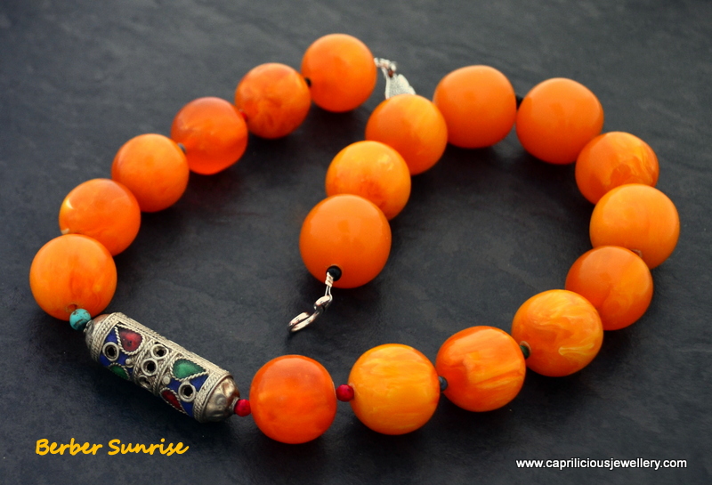 Berber Sunrise- lucite and Moroccan enamelled bead necklace by Caprilicious Jewellery 