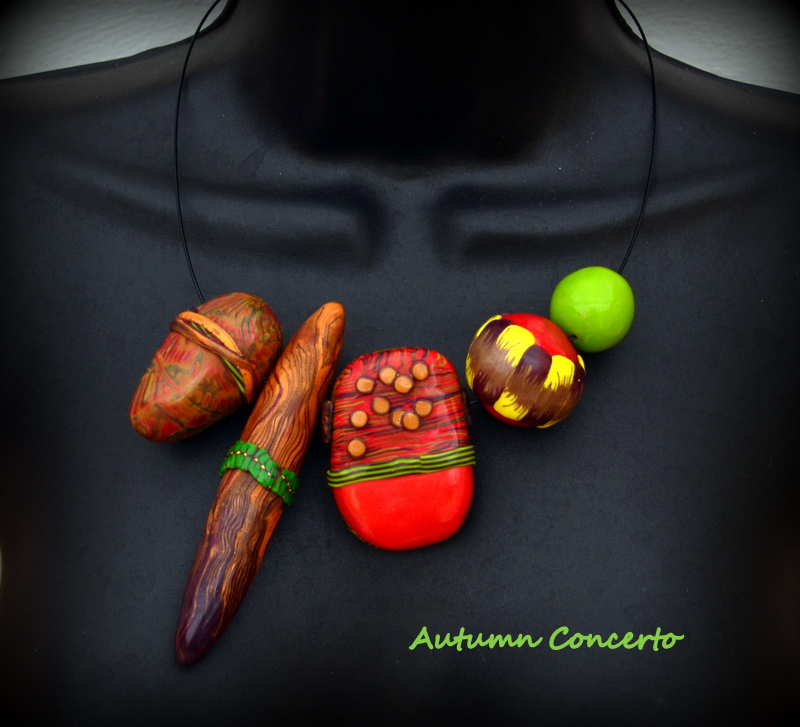 Autumn Concerto - polymer clay reversible necklace by Caprilicious jewellery