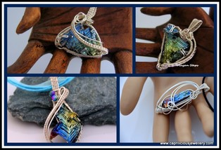 Bismuth pendants made by Caprilicious Jewellery