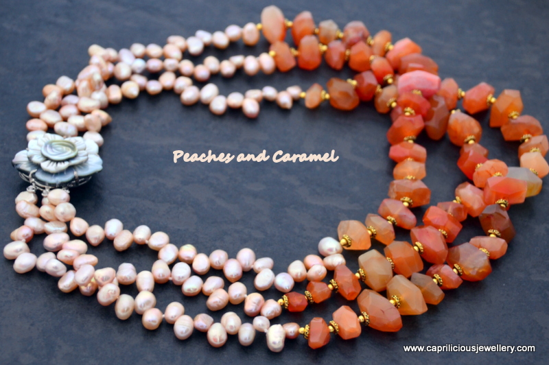 Pearl and Carnelian multistrand statement necklace by Caprilicious Jewellery