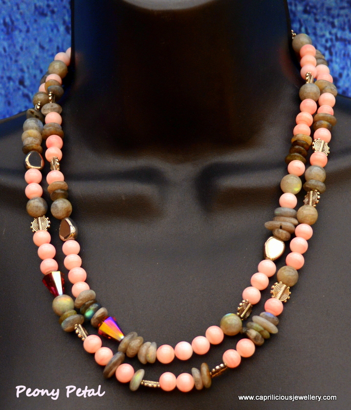 Labradorite and pink glass bead necklace by Caprilicious Jewellery
