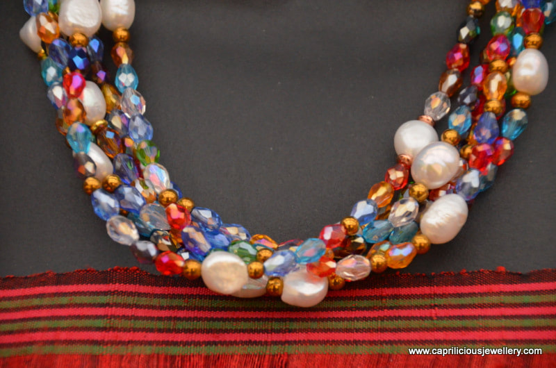 Multicolour crystal and baroque pearl necklace, Bling by Caprilicious Jewellery