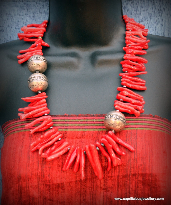 Tabriz - a necklace of coral branches and Moroccan silver beads by Caprilicious Jewellery