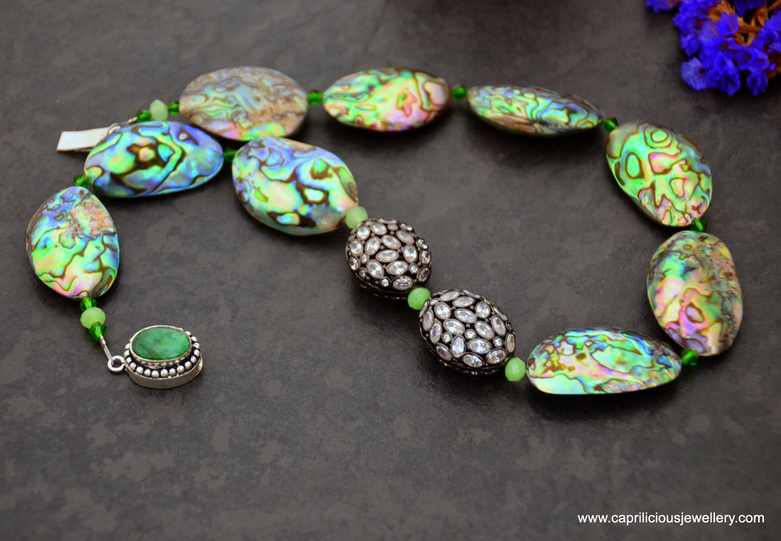 Abalone and diamante statement necklace by Caprilicious Jewellery