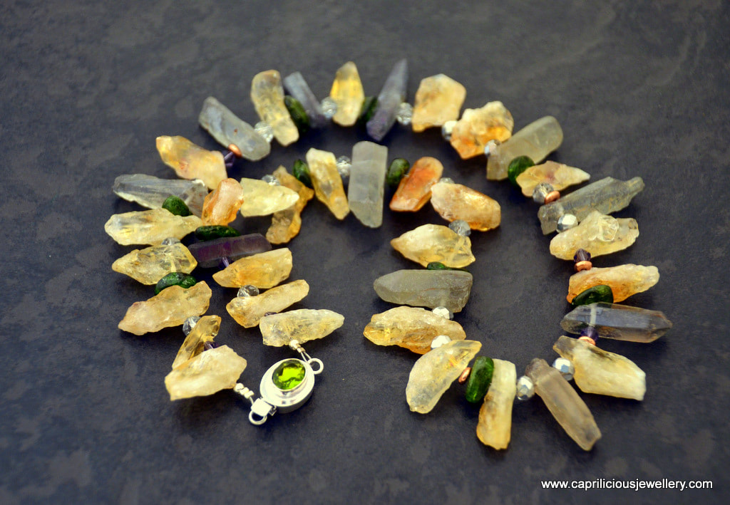 Raw Citrine nuggets and quartz necklace by Caprilicious Jewellery