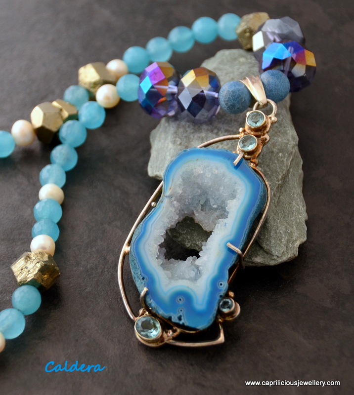 Caldera - blue agate druzy pendant and necklace from Caprilicious Jewellery