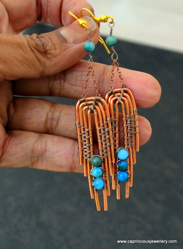 Indian Feathers Earrings in copper wire by Caprilicious Jewellery
