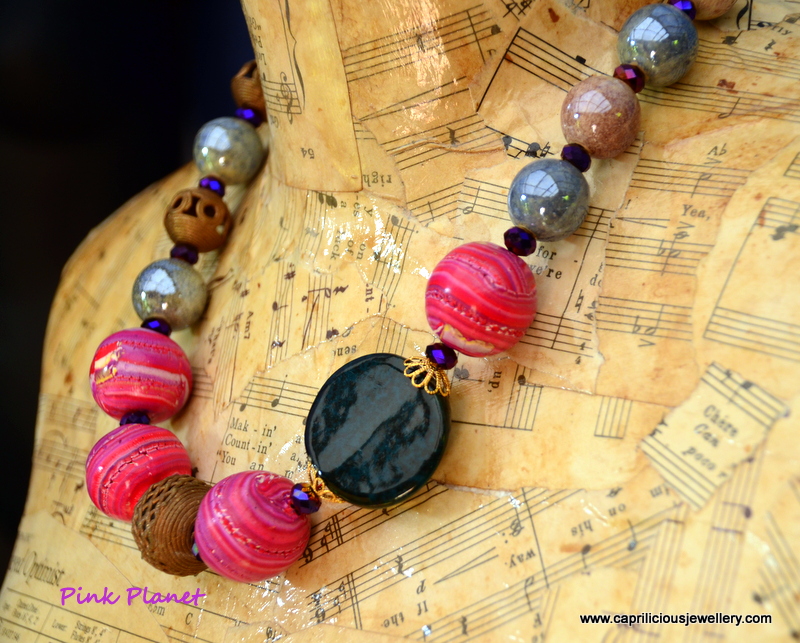 The Pink Planet - a multimedia necklace by Caprilicious Jewellery