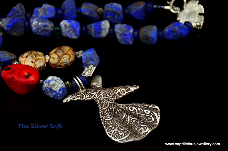 The Silver Sufi - turkish pendant with rough lapis lazuli nuggets