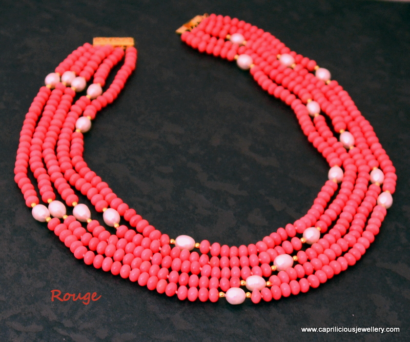 Rouge - coral and pearl multistrand necklace by Caprilicious Jewellery