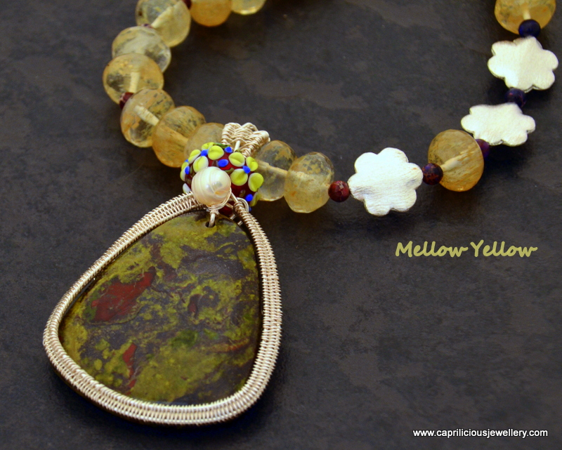 Mellow Yellow - Bloodstone and wirework on a Citrine necklace from Caprilicious jewellery