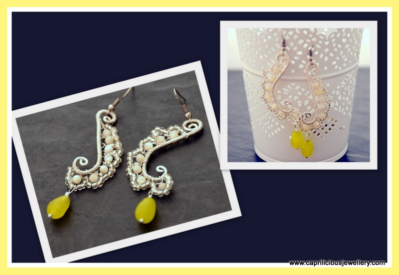 wirework earrings with citrine dangles by Caprilicious Jewellery