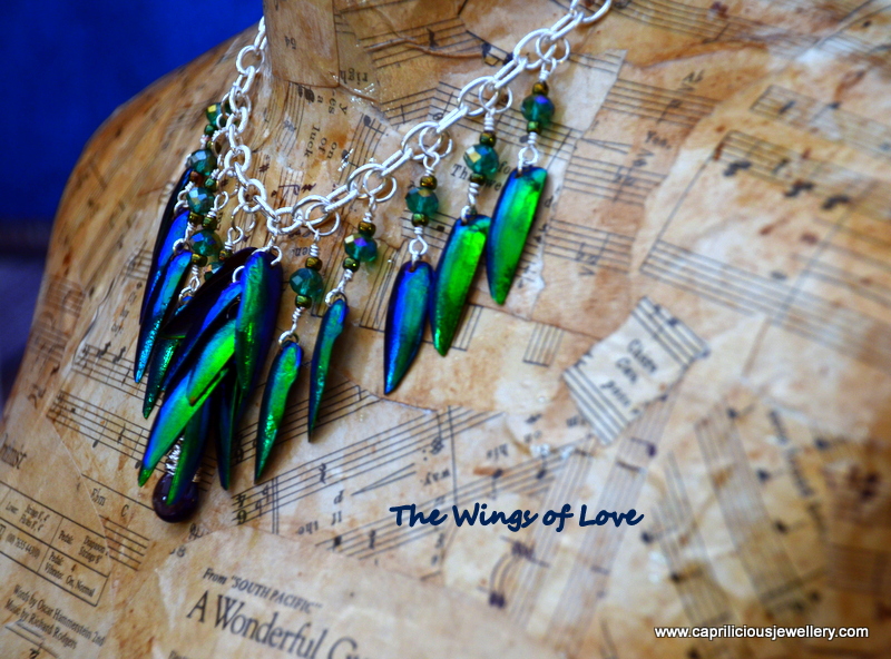 Necklace made from the wings of the Jewellery Beetle by Caprilicious Jewellery