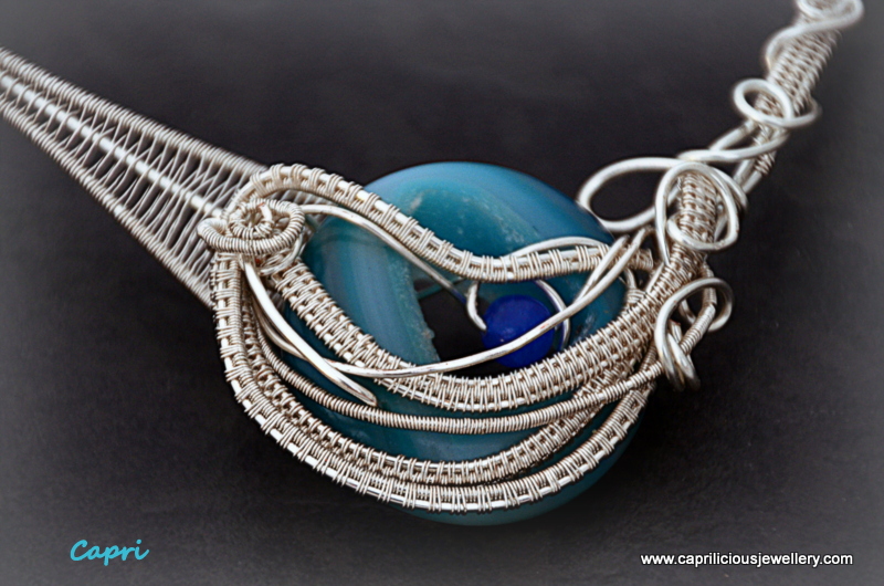Blue agate druzy wire woven torque necklace by Caprilicious Jewellery