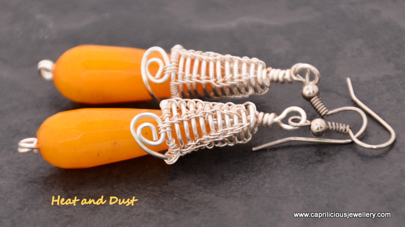 Heat and Dust - earrings with hand made wire bead caps by Caprilicious Jewellery