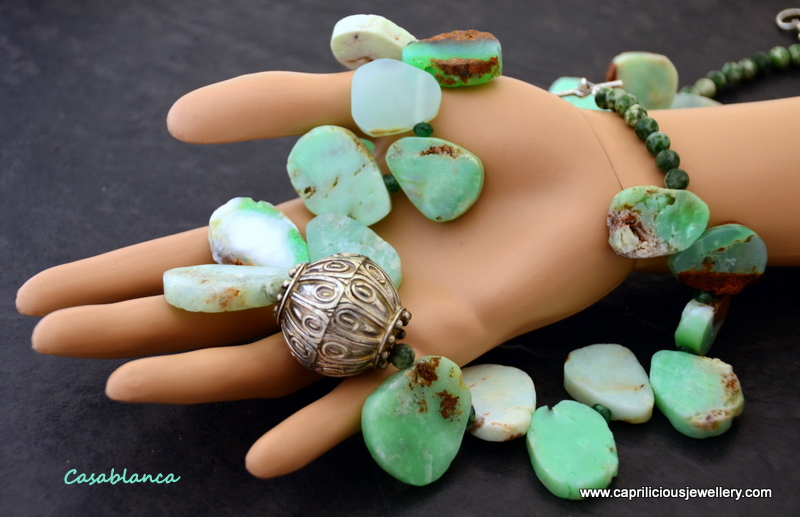 Amazonite slab nugget and Moroccan bead necklace by Caprilicious Jewellery