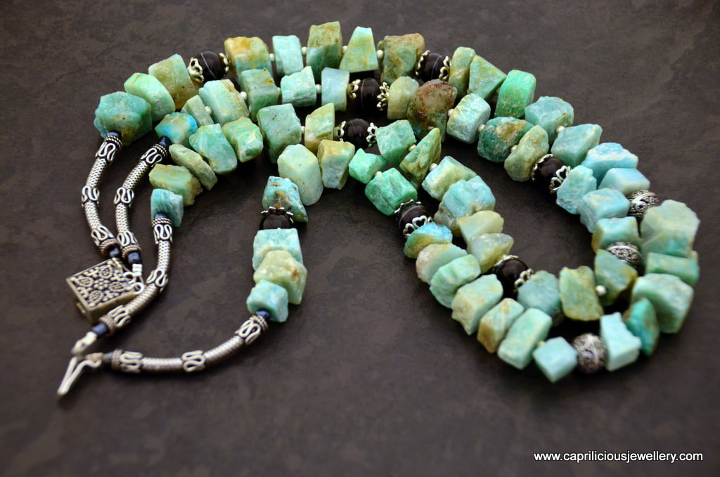 Raw Aventurine nuggets and onyx multi strand necklace by Caprilicious Jewellery