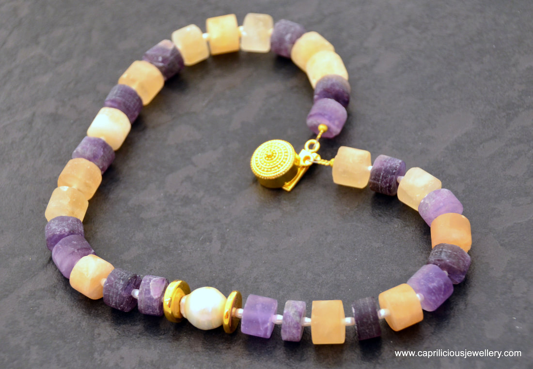 Amethyst, citrine and baroque pearl necklace by Caprilicious Jewellery