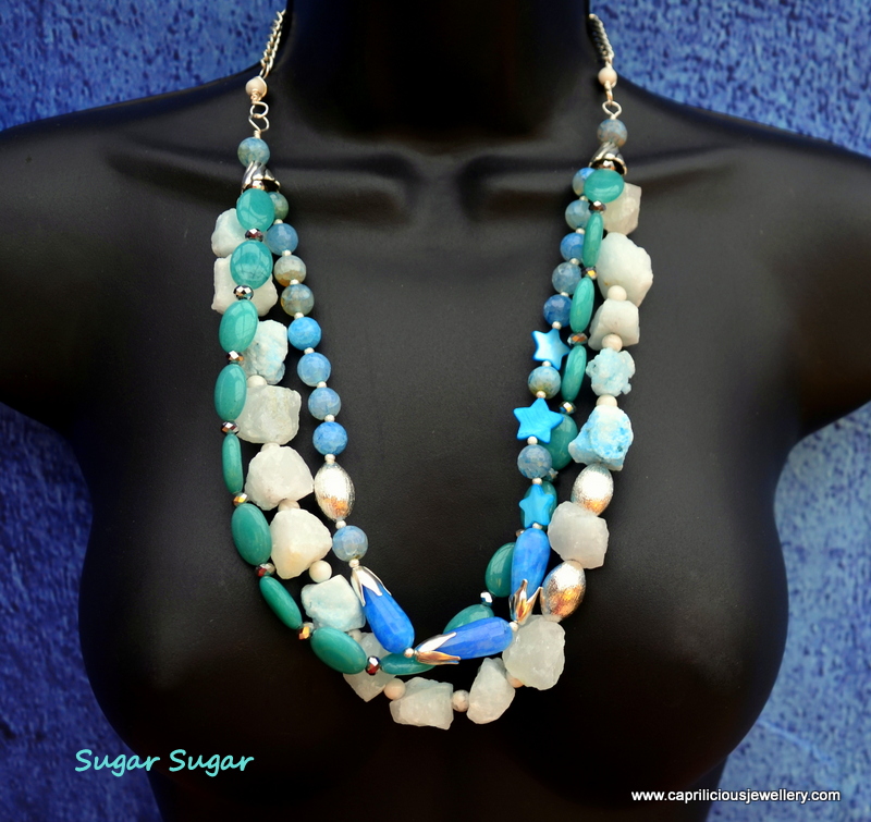 Sugar Sugar - hemimorphite rough cut nuggets in a multi strand necklace by Caprilicious Jewellery