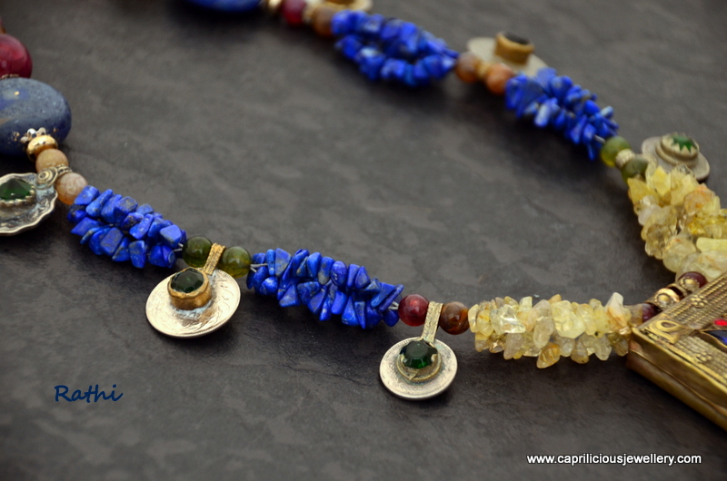 Lapis and golden quartz tribal necklace with a pendant from Afghanistan from Caprilicious Jewellery