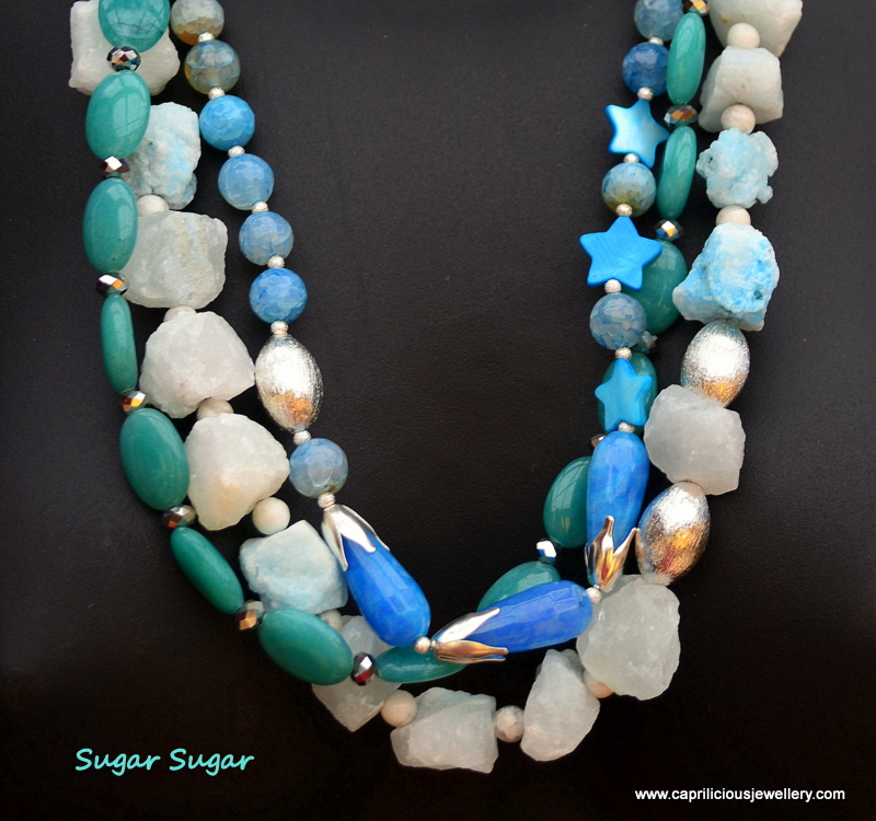 Sugar Sugar - hemimorphite rough cut nuggets in a multi strand necklace by Caprilicious Jewellery